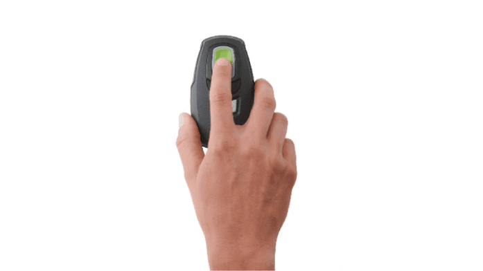 Hand using a fingerprint scanner.